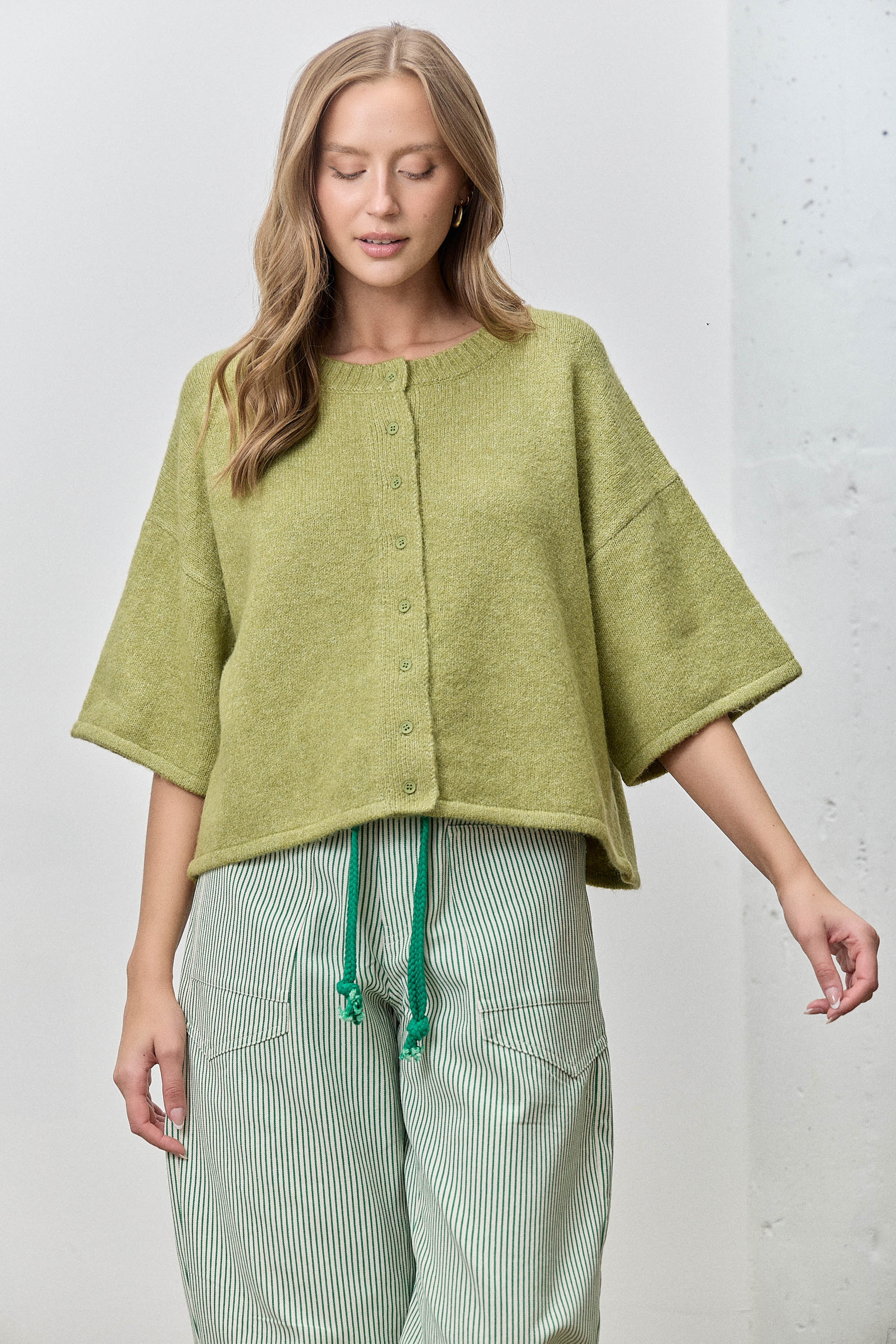 Button Up Short Sleeve Knit Cardigan