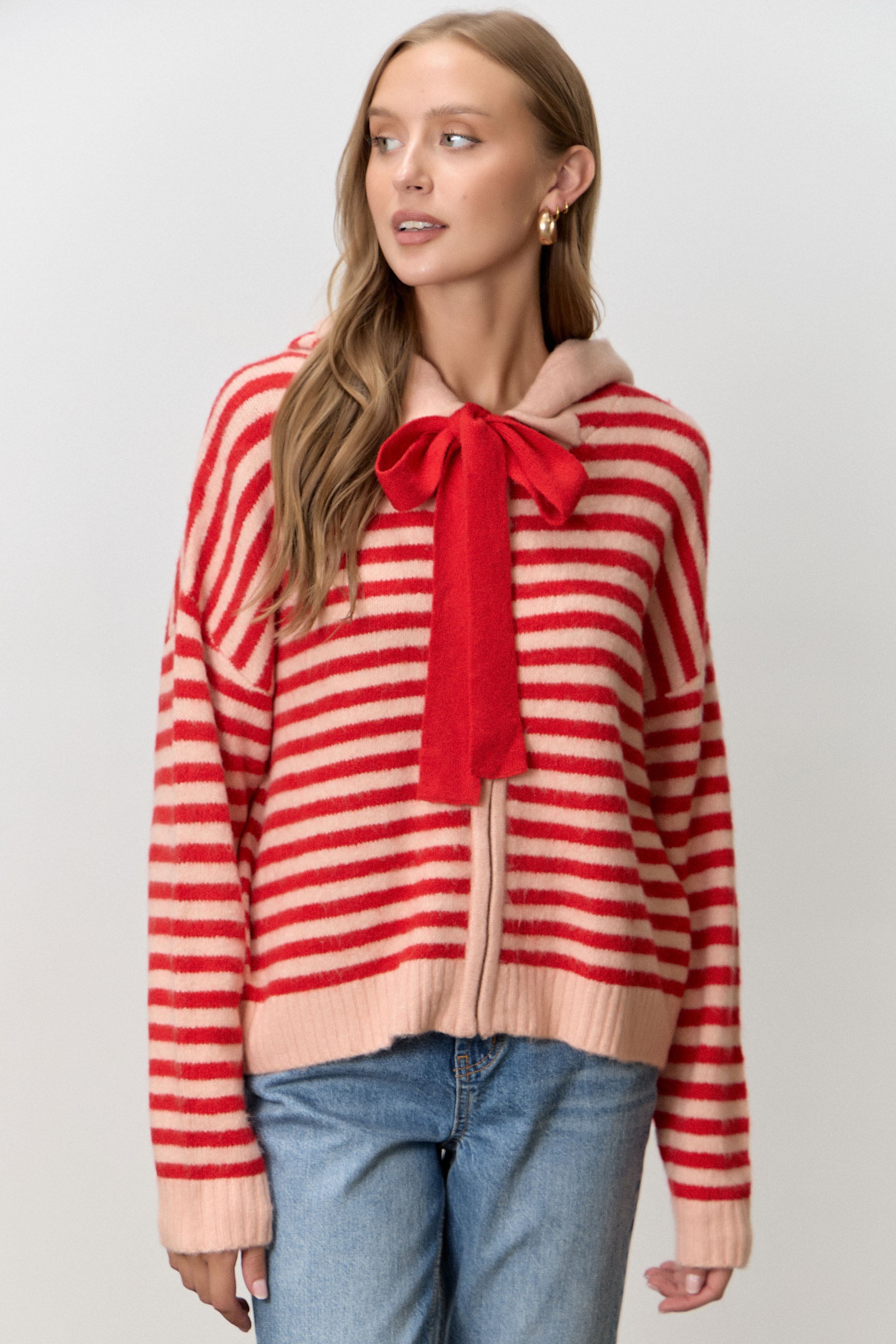 Stripe Knit Zip Up Sweater